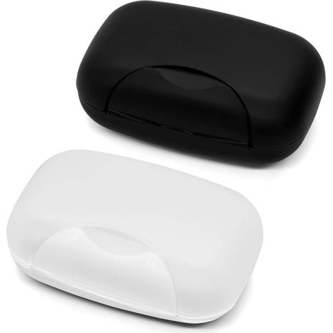 Travel Soap Box, Waterproof Plastic Soap Holder, Solid Soap Box for Bathroom (Black & Transparent, 2)