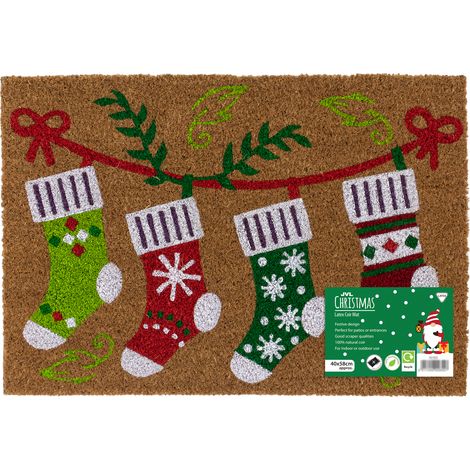 JVL Latex Backed Coir Entrance Doormat, 40x58cm, Stockings (1/5)