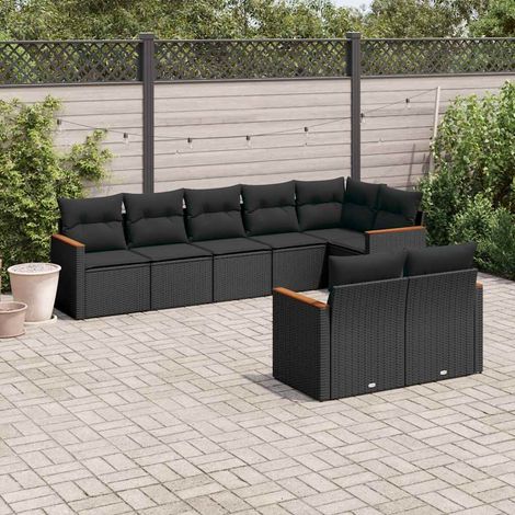 vidaXL Salon de jardin 8 pcs avec coussins noir résine tressée (1/5)