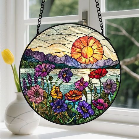 15cm Suspension en vitrail - Attrape-soleil minimaliste en verre coloré élégant, décoration fenêtre unique, cadeau Anniversaire pour femme, homme, sœur (1/5)