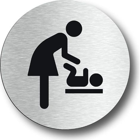 Panneau de table à langer – 70 mm x 70 mm – Dos autocollant – Panneau circulaire argenté pour zone à langer – Signalisation transparente pour vestiaire de bébé (1/4)
