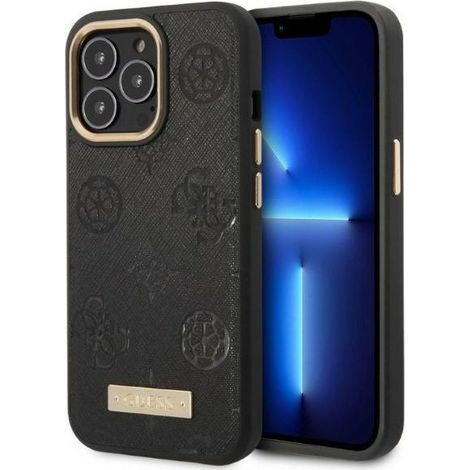 Funda rígida Guess GUHMP13LSAPSTK para iPhone 13 Pro / 13 de 6,1 pulgadas, color negro/negro, con placa con logotipo de peonía y MagSafe. (1/5)