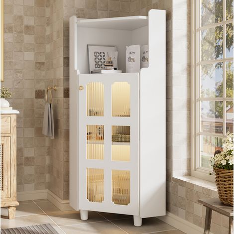 Weißer Eck-Schrank mit Lackoberfläche & LED-Beleuchtung – Moderne Eck-Kommode mit App-Steuerung, für Wohnzimmer, Bücherregal, Badezimmer (63.5124cm, Weiß) (1/5)
