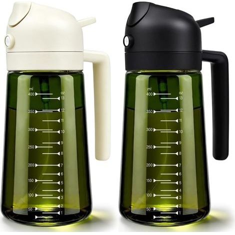 2 Pièces Pulvérisateur et Distributeur 2-en-1 470ml – Spray Huile en Verre Anti-UV, Sans BPA, pour Cuisine, Salades, Barbecue et Friteuse d’Air (1/5)