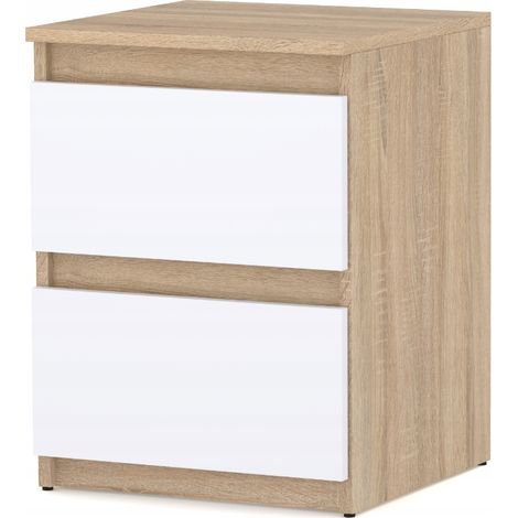 Table de chevet en chêne Sonoma blanc mat 40 cm, 2 tiroirs, nakastlik (1/3)