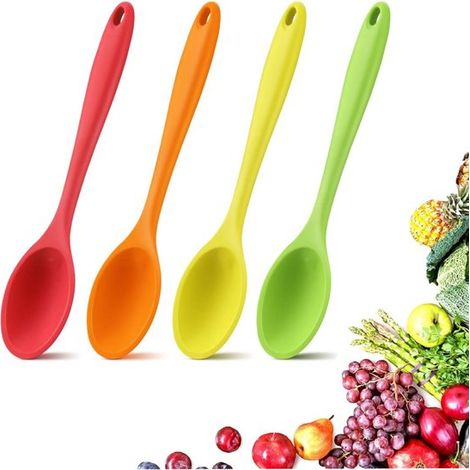 4 piezas, cucharas de silicona, cuchara de cocina integrada resistente al calor, cucharas de silicona para servir y remover, 20 cm (4 colores) (1/5)