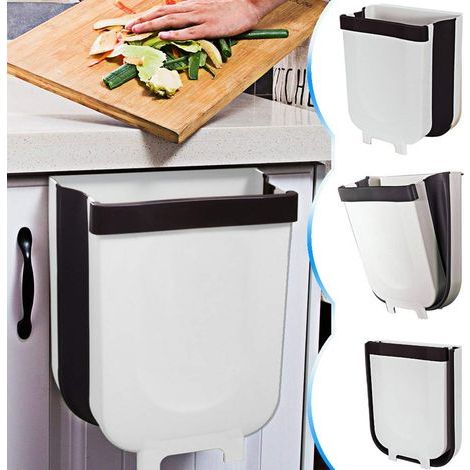 Papelera plegable de pared para cocina, coche, hogar u oficina, 9 litros (blanca) (1/3)