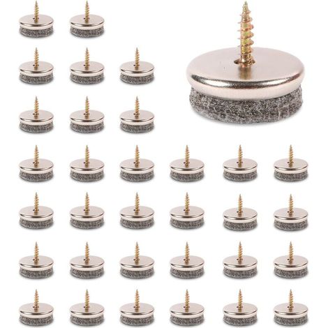 Felt Pads - 24 mm Diameter - 5 mm Thick - for Furniture Legs - Screw Mount - 32 pcs (1/5)