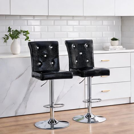 Lot de 2 chaises de bar vintage en PVC noir avec finitions (1/5)
