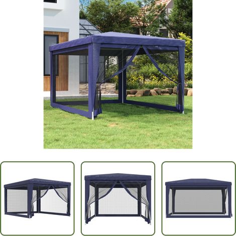 Partyzelt mit Mesh - Partyzelt mit 4 Mesh-Seitenwänden Blau 3x4 m HDPE (1/5)