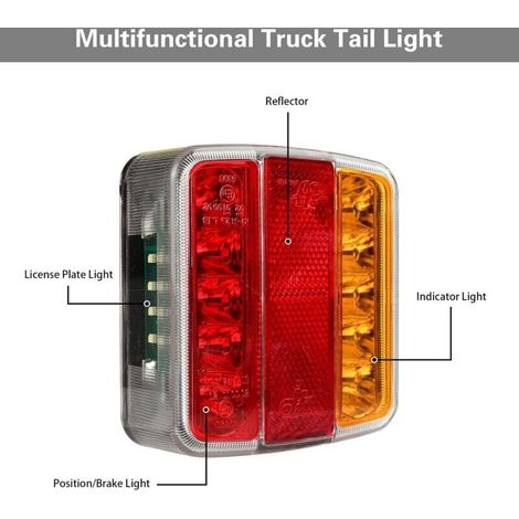2 pièces feux arrière de remorque 26 LED 12V feux arrière clignotants feux stop réflecteurs feux de plaque d'immatriculation IP67 étanche multifonction remorque camion caravane van bateau (1/4)