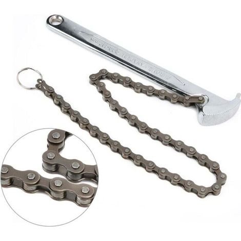 Clé à chaîne réglable 9 pouces pour filtre à huile – Chaîne réversible avec cliquet, diamètre max. 156 mm, idéale pour tuyaux et raccords (1/4)