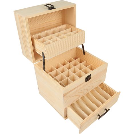 Haloyo – Boite de rangement en bois pour huiles essentielles – 3 tiroirs avec 59 compartiments – Étanche et anti-UV – Dimensions 22x18.5x24cm (1/5)