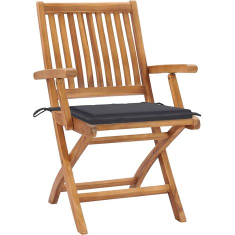 Maison Exclusive - Sedie pieghevoli, 2 pezzi, con cuscini color antracite, in legno massello di teak. (1/5)
