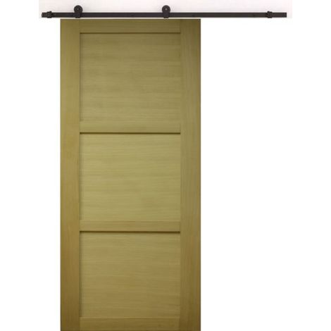 Porte Coulissante Bois Ayous 3 Panneaux H204 X L73 + Rail À Roulettes Noir