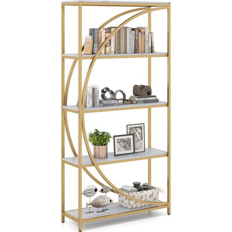 COSTWAY 5-Tier Bookshelf Industrial Etagere Bookcase w/Storage Shelves White (1/5)