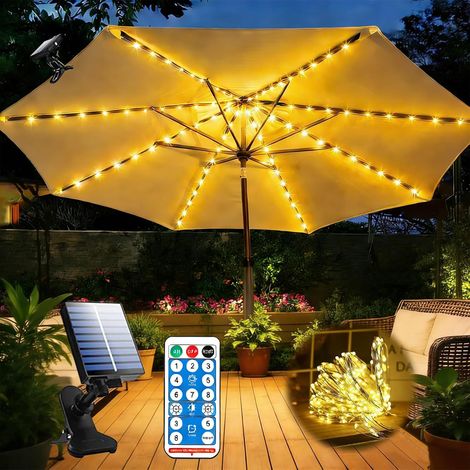 Solar Parasol Lights 104 LED with Remote Control 8 Modes IP67 Lighting String Lights for Parasol Garden Patio Outdoor Camping Decoration Warm Light (1/5)
