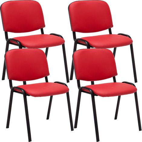 Set 4 sedie visitatore area attesa impilabili in PVC rosso, base a 4 gambe in metallo nero 100003187