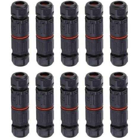 Lot de 10  Fil électrique étanche, connecteur de câble extérieur pour boîte de jonction étanche,  IP68 Connecteur de câble électrique étanche pour connecteur 3 broches prise de courant extérie (1/4)