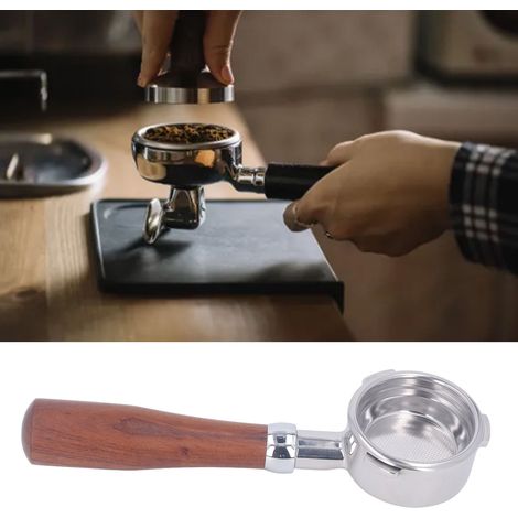 Barsetto 58 mm dreizinkiger Edelstahlgriff für Espressomaschinen, runder E-Ring, Rosenholz (1/5)