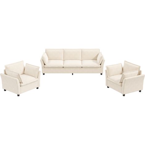 Divano modulare 3+1+1 in ciniglia beige con 3 posti e 2 poltrone (1/3)