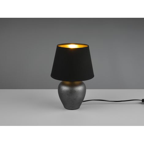 Kleine LED Tischleuchte mit Keramikfuß & Stoffschirm Schwarz Gold, Höhe 26cm (1/5)