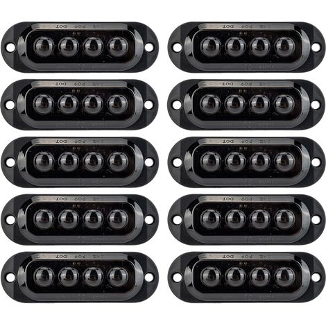 Lot de 10 Feux de Position Latéraux à 4 LED - Feux de Gabarit pour Remorque 12-24V Clignotants Latéraux pour Remorques Camions Camping-Cars Bus Voitures Universels Étanches 3000K (Ambre/Jaune) (1/5)