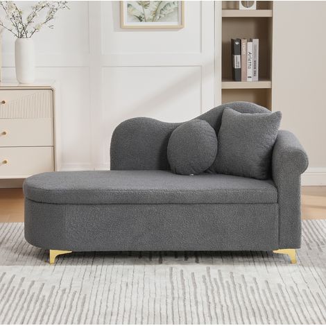 Chaiselongue avec coffre de rangement, 134 cm, dossier ondulé, tissu effet laine, gris anthracite (1/5)