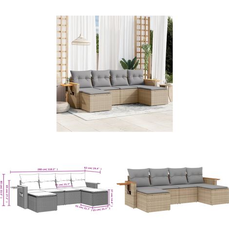6-tlg. Garten-Sofagarnitur mit Kissen Beige Poly Rattan - Gartenmöbel Set - PE-Rattan Möbel - Outdoor Sofa - Lounge Set - Esszimmergarnitur - Home & Living (1/3)