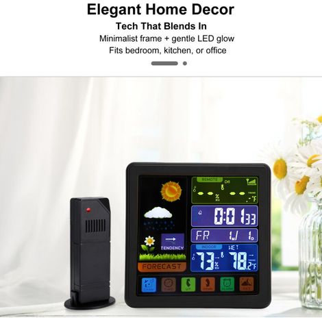 Horloge Météo Sans Fil Écran Tactile Couleur Température Intérieure et Extérieure Humidité Prévision météo Lumineuse (1/5)