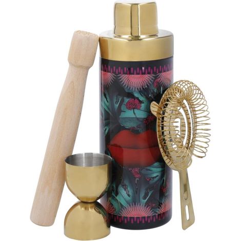 Mikasa x Sarah Arnett 4pc Cocktail Shaker Set, Edelstahl Cocktail Shaker Set mit Shaker de 600ml, Doppel-Jigger, Sieb und Muddler - Kit de Bartender für Home Bars.