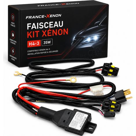 Faisceau de controle pour Kit xénon H4 - Modèle H4-3 35W Voiture - Branchement sur batterie - Alimentation 2 ballasts (1/2)