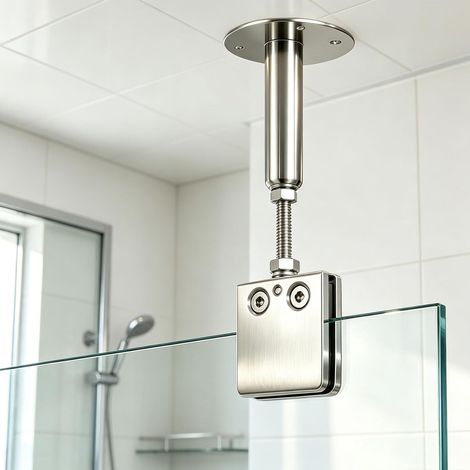 Support de paroi douche sans cadre avec pince carrée pour verre (1/5)