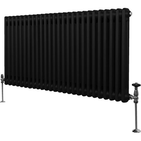 Radiador Tradicional Horizontal de 2 columnas 600mm x 1192mm  Negro Mate  Acero  Montado en pared  Kit de fijación y soportes  + Cepillo de limpieza GRATIS  Calefacción estufa calefactor