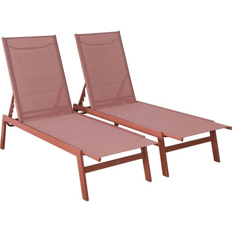 Set of 2 multi-position deckchairs, textilene and steel Terracotta 155x59x106 cm - Flora