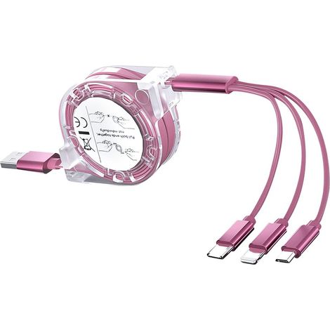 Câble de charge rétractable multi-USB, 1 m (3,3 pi), adaptateur de chargeur multiple 3 en 1 avec connecteurs Type-C/Micro-USB, compatible avec les téléphones portables/tablettes/Samsung Galaxy/Pixel/S (1/5)