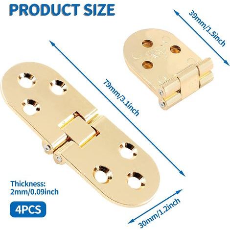 Bisagras resistentes para mesa plegable, bisagra superior abatible de aleación de zinc para máquina de coser, bisagra (7,9 x 3 cm), 4 piezas (1/5)