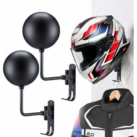 Soporte de pared metálico para cascos – Giratorio 180° – Acero negro – Dimensiones 12 x 3 x 25 cm – Para cascos de moto y bicicleta (1/5)