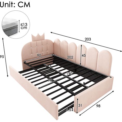 Canapé-lit, en velours, avec matelas, rose, 90 x 200 cm, pour chambre enfant, assise confortable, pour salon bureau appartement