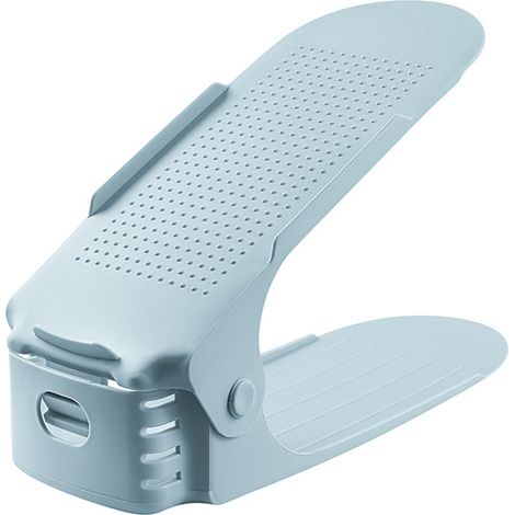 Étagère à chaussures réglable bleue x2, meuble à chaussures double niveau, rangement chaussures compact pour maison, chambre et dortoir (1/5)