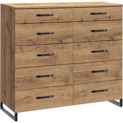 Commode à tiroirs Imitation chêne poutre rechampis raw steel - L116 x H102 x P41 cm -PEGANE-