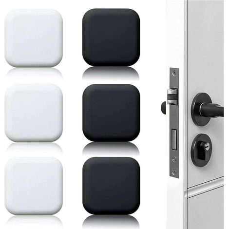 Butées de porte auto-adhésives, lot de 6, 45x45mm, blanc/noir, fixation murale, anti-collision. (1/4)