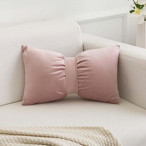 Schleifenkissen, Samtmaterial, Schleifenform, abnehmbarer Bezug, weich und bequem, Lendenkissen, dekoratives Kissen, geeignet für Wohnzimmer, Sofa, Bett und Auto, Rosa