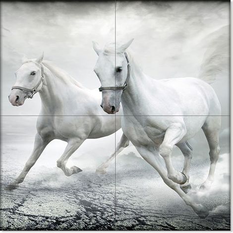 Lupia - Quadro moderno grande su tela WALL 160x160 cm ANIMALI CAVALLI BIANCHI, set 4 pz tele 80x80 cm per soggiorno camera da letto (1/4)