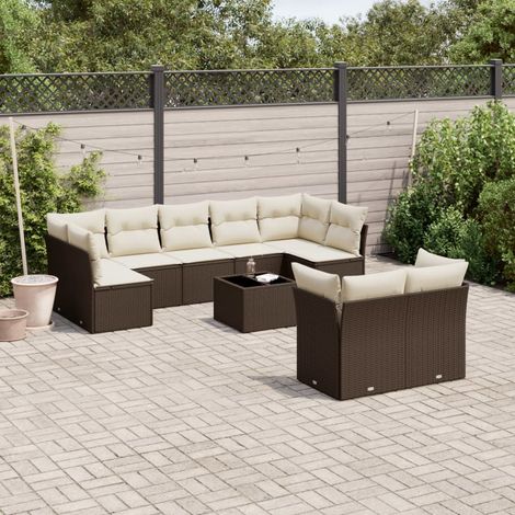 vidaXL Set Divani da Giardino 10pz con Cuscini in Polyrattan Marrone (1/3)