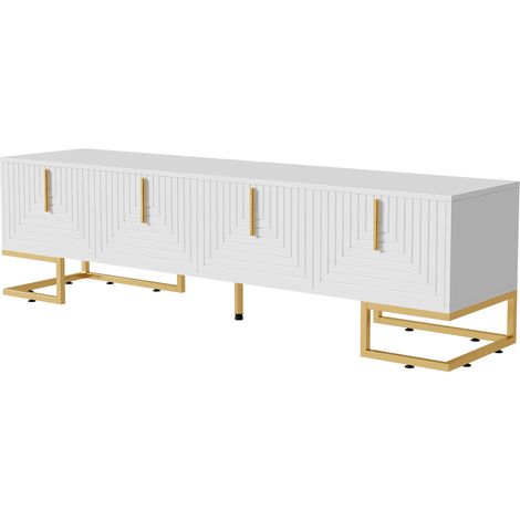Mueble TV blanco de 170 cm con 4 puertas, patas y tiradores dorados (1/5)