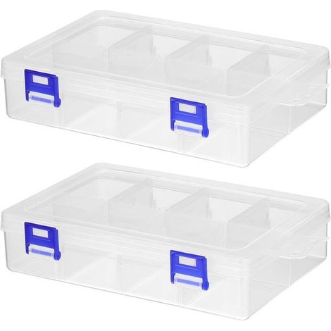 Boîtes de rangement en plastique avec 8 compartiments - conteneur de rangement rectangulaire pour vis et perles - lot de 2 (1/5)