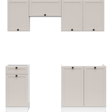 Cuisine complète 180 cm,Ensemble de meuble de cuisine coloris blanc/uni cachemire, plan de travail non inclus (1/4)