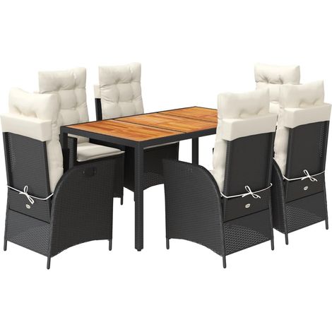 Maison Exclusive - 7-tlg. Garten-Essgruppe mit Kissen Schwarz Pol