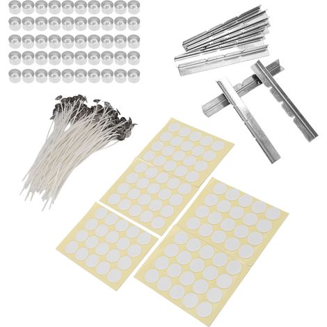 260 Kerzendochte (15 cm), 100 doppelseitige Klebestreifen, 50 Kerzenhülsen, 10 Dochthalter aus Edelstahl, 23 g Aluminiumhülse (gelb) (1/5)